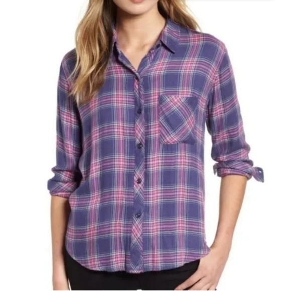 Rails Hunter Plaid Collared Button Down Wisteria Pink Women's Size XS - Picture 1 of 7
